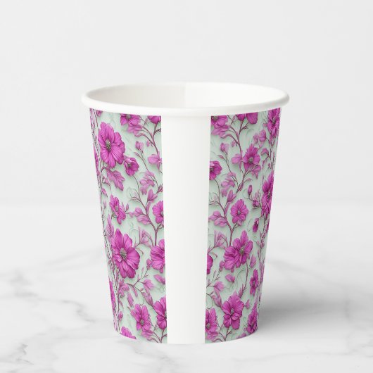 Vibrant Pink Floral Pattern With Magenta Flowers 紙コップ (左)