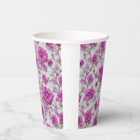 Vibrant Pink Floral Pattern With Magenta Flowers 紙コップ (右)
