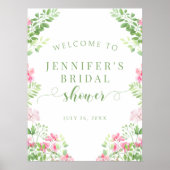 Vibrant Pink Flower Bridal Shower Welcome Sign ポスター (正面)