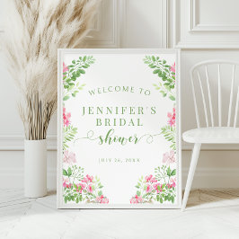 Vibrant Pink Flower Bridal Shower Welcome Sign ポスター