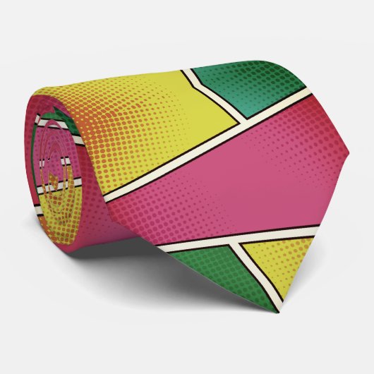 Vibrant Pink Green Yellow Geometric ネクタイ (ロール)