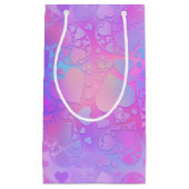 Vibrant Pink Holographic Heart Pattern Design スモールペーパーバッグ (正面)