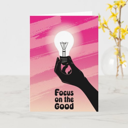 Vibrant Pink Lightbulb Idea Focus on the Good card カード (黄色い花)