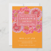 Vibrant Pink Orange Zinnia Wedding  招待状 (正面)