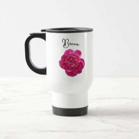 Vibrant Pink Peony Flower Personalized トラベルマグ (左)