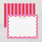 Vibrant Pink & Red Modern Wavy Border Note Card 招待状 (正面/裏面)