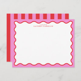 Vibrant Pink & Red Modern Wavy Border Note Card 招待状