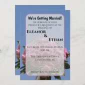 Vibrant Pink Rose Bouquet & Blue Sky Summer  招待状 (正面/裏面)