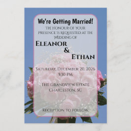 Vibrant Pink Rose Bouquet & Blue Sky Summer  招待状