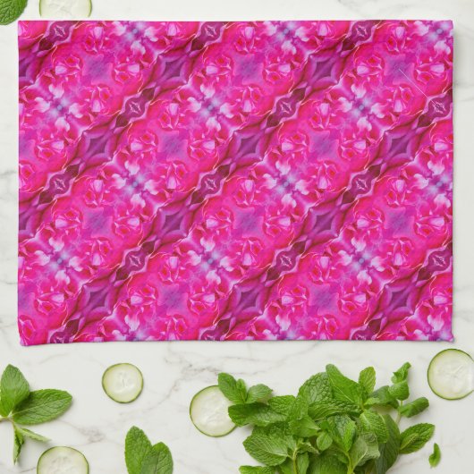 Vibrant pink rose petals M-size floral pattern キッチンタオル (折り畳み)