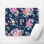 Vibrant Pink Roses Floral Monogram マウスパッド<br><div class="desc">Vibrant Pink Roses Floral Monogram Mouse Pad</div>