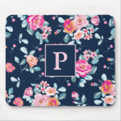 Vibrant Pink Roses Floral Monogram マウスパッド (正面)