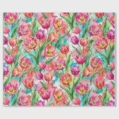 Vibrant Pink Tulip Watercolor Wrapping Paper ラッピングペーパー (フラット)