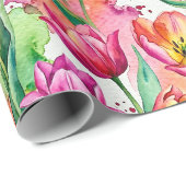 Vibrant Pink Tulip Watercolor Wrapping Paper ラッピングペーパー (ロールコーナー)