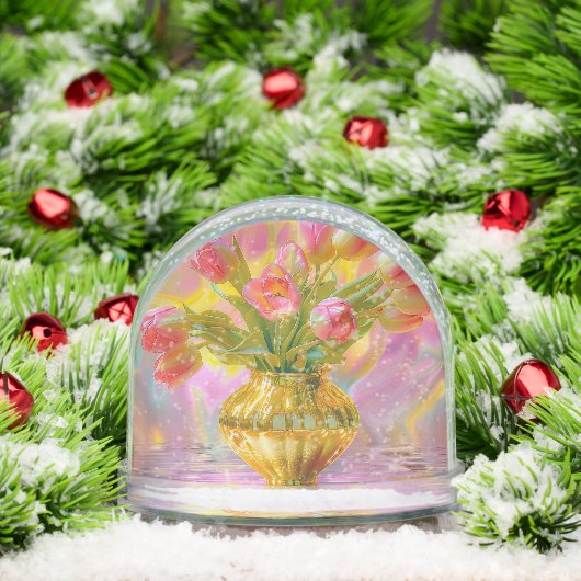 Vibrant Pink Tulips in Golden Vase (クリスマス)