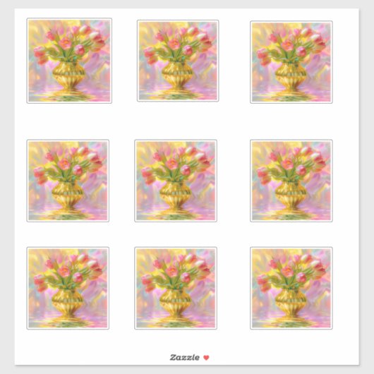Vibrant Pink Tulips in Golden Vase シール (シート)
