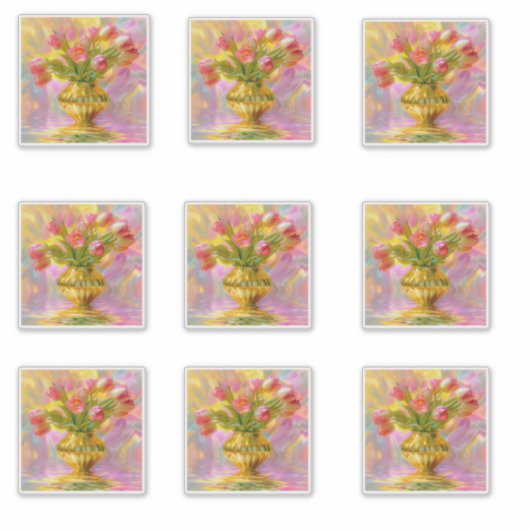 Vibrant Pink Tulips in Golden Vase シール (正面)