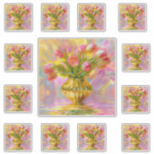 Vibrant Pink Tulips in Golden Vase シール (正面)
