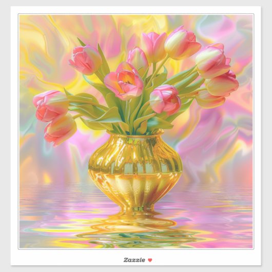 Vibrant Pink Tulips in Golden Vase シール (シート)