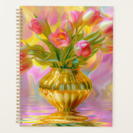 Vibrant Pink Tulips in Golden Vase プランナー手帳