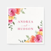 Vibrant Pink Watercolor Floral Wedding スタンダードカクテルナプキン (正面)