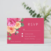 Vibrant Pink Watercolor Floral Wedding 出欠カード (スタンド正面)
