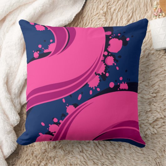 Vibrant Pink Waves on navy Blue Background クッション (ブランケット)