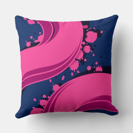 Vibrant Pink Waves on navy Blue Background クッション (裏面)
