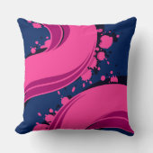 Vibrant Pink Waves on navy Blue Background クッション (正面)