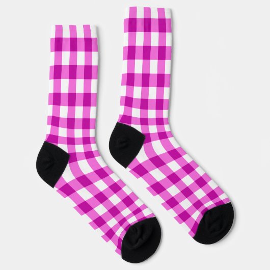 Vibrant Pink & White Gingham Pattern ソックス (右)