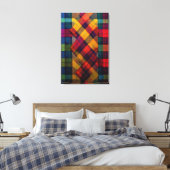 Vibrant Plaid Fusion & Modern Geometric Textile キャンバスプリント (インサイチュ (寝室))