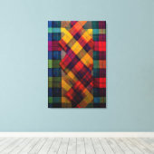 Vibrant Plaid Fusion & Modern Geometric Textile キャンバスプリント (インサイチュ (ウッドフロア))