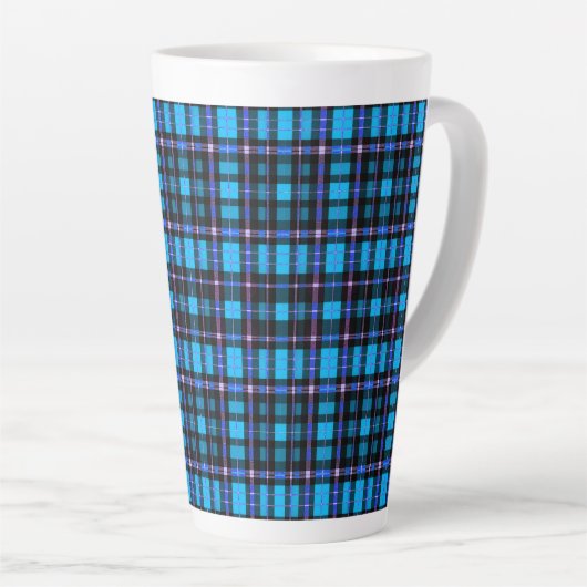Vibrant Plaid Tartan Pattern Fabric カフェラテマグ (右アングル)