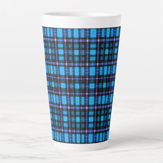 Vibrant Plaid Tartan Pattern Fabric カフェラテマグ (正面)