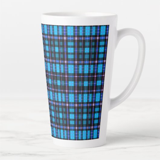 Vibrant Plaid Tartan Pattern Fabric カフェラテマグ (右)