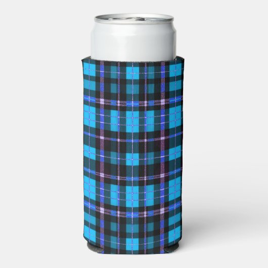 Vibrant Plaid Tartan Pattern Fabric スリム缶クーラー (Seltzer裏面)