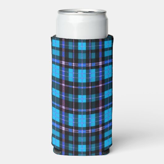 Vibrant Plaid Tartan Pattern Fabric スリム缶クーラー (Seltzer正面)