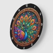 Vibrant Plumage Peacock Mosaic ラージ壁時計 (傾斜)