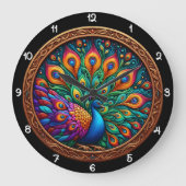 Vibrant Plumage Peacock Mosaic ラージ壁時計 (正面)