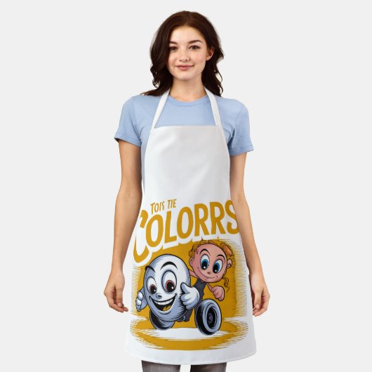 Vibrant Pop Art Cartoon Kitchen Apron エプロン (着用した状態)