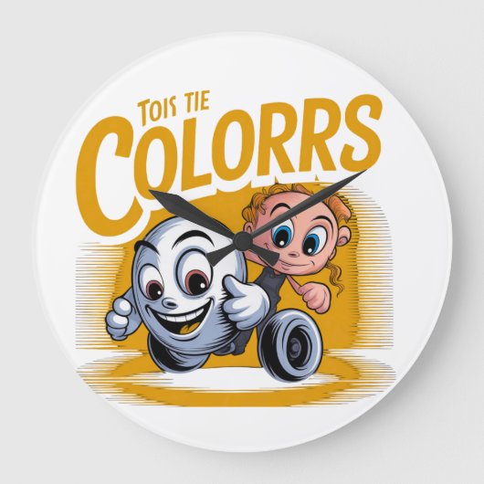 Vibrant Pop Art Cartoon Wall Clock ラージ壁時計 (正面)