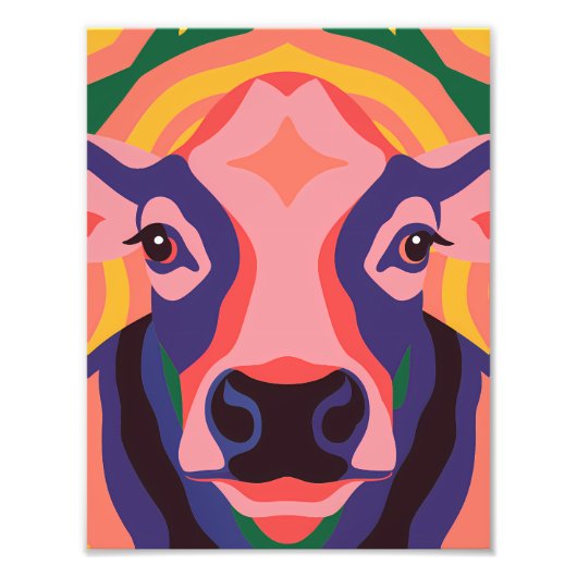Vibrant Pop Art Cow Face Portrait フォトプリント (正面)