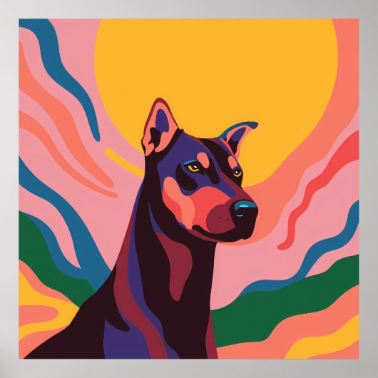 Vibrant Pop Art Doberman Portrait ポスター (正面)