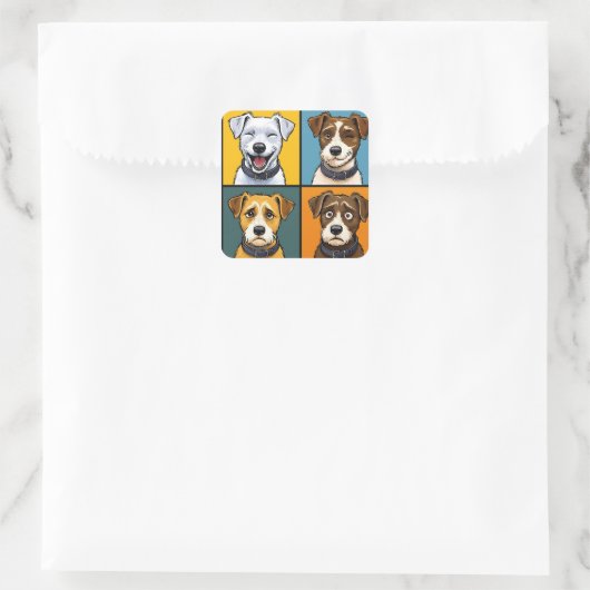 Vibrant Pop Art Fox Terrier Seamless Pattern  スクエアシール (バッグ)