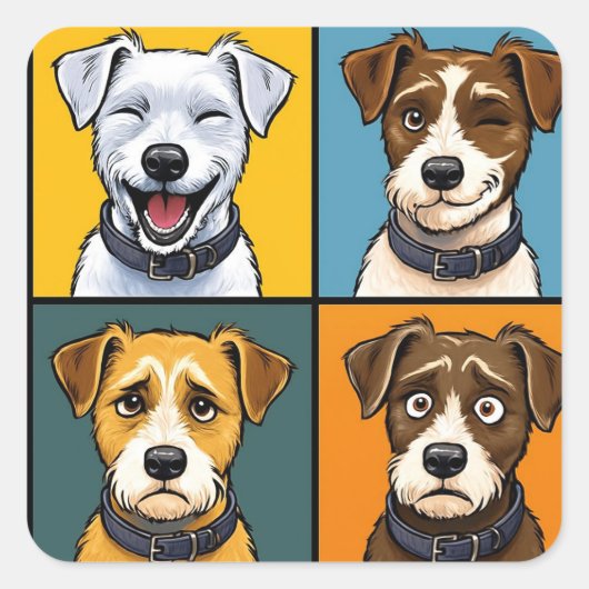 Vibrant Pop Art Fox Terrier Seamless Pattern  スクエアシール (正面)