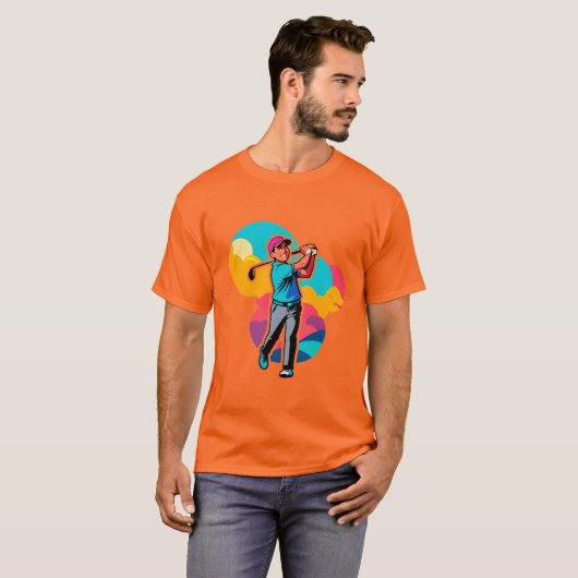 Vibrant Pop-Art Golfer Swinging a Driver on Green Tシャツ (正面フル)