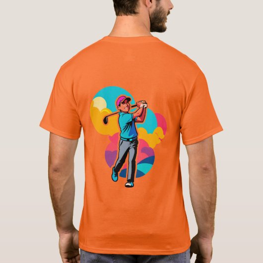 Vibrant Pop-Art Golfer Swinging a Driver on Green Tシャツ (裏面)