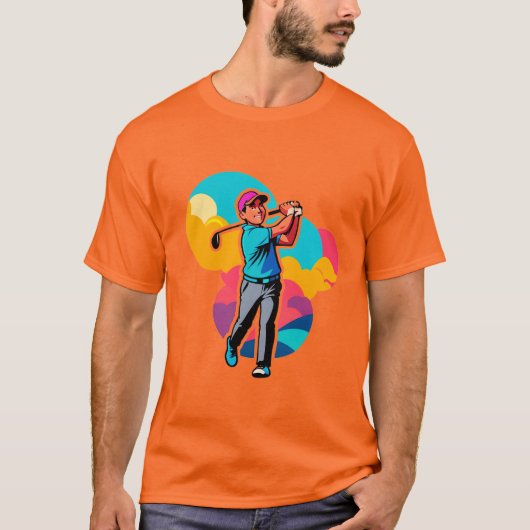 Vibrant Pop-Art Golfer Swinging a Driver on Green Tシャツ (正面)