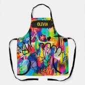 Vibrant Pop Art Graffiti Abstract Personalized エプロン (正面)