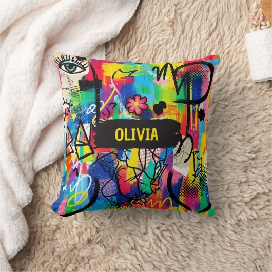 Vibrant Pop Art Graffiti Abstract Personalized クッション (ブランケット)